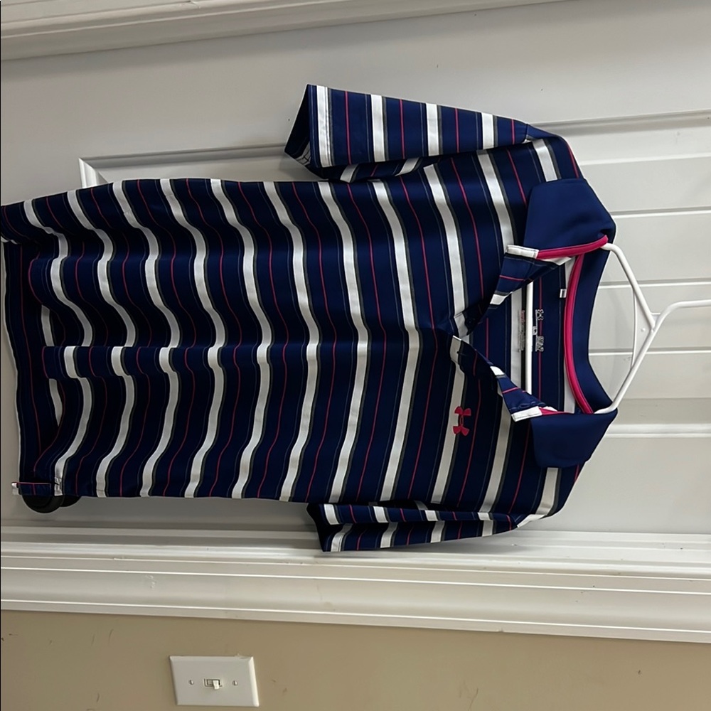 Under Armour Blue and White Striped Polo Shirt